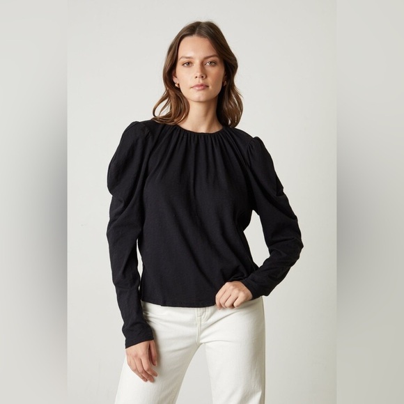 Velvet by Graham & Spencer Tracie Puff-Sleeve Cotton Slub Top - Picture 1 of 12